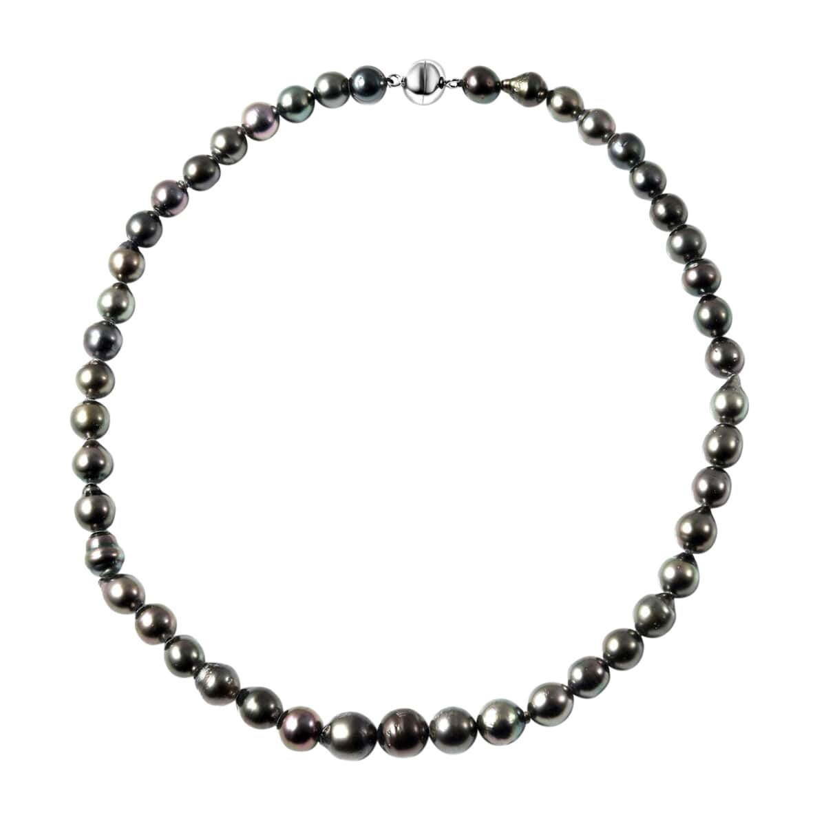 Tahitian Cultured Pearl Beaded Necklace 18 Inches with Magnetic Lock in Rhodium Over Sterling Silver image number 0