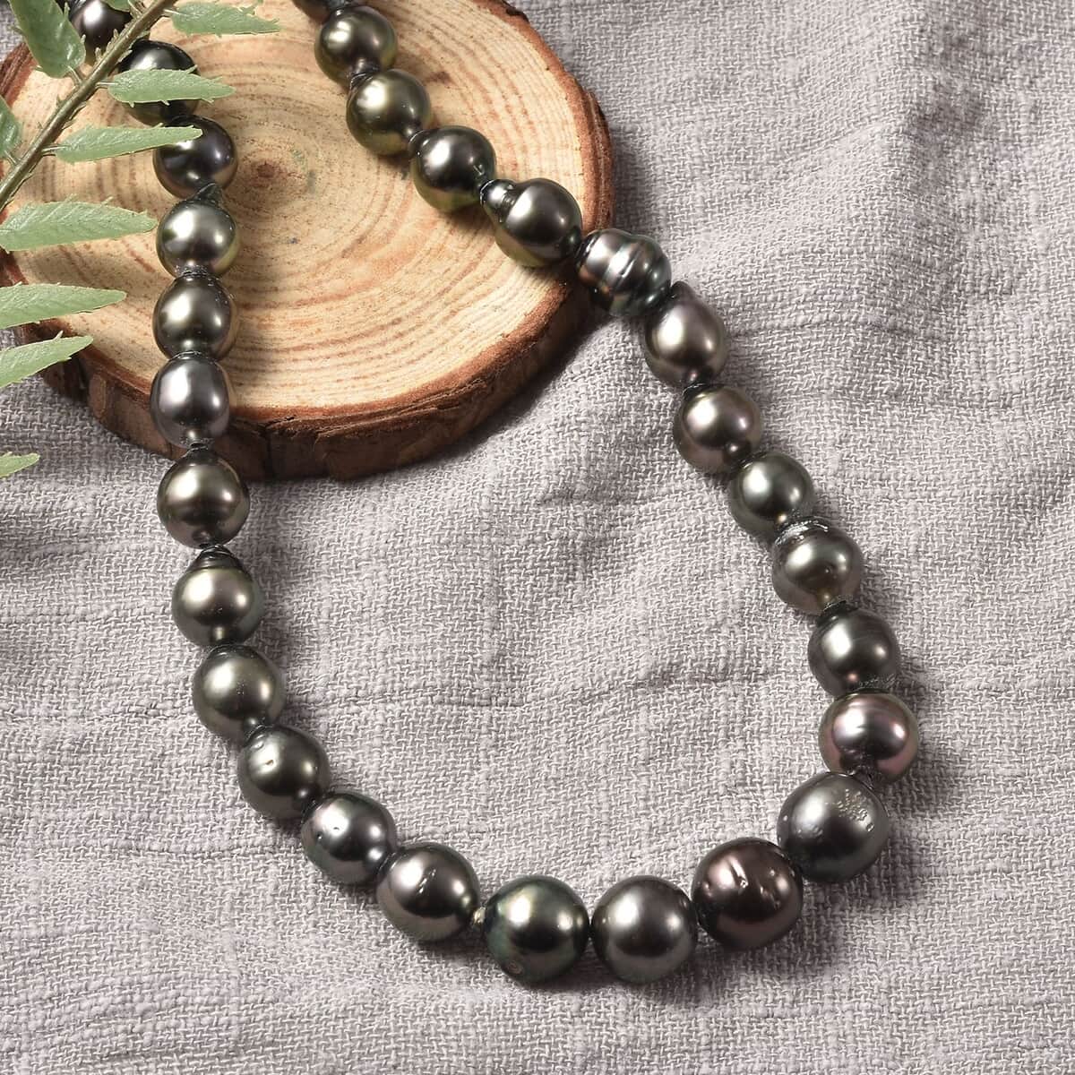 Tahitian Cultured Pearl Beaded Necklace 18 Inches with Magnetic Lock in Rhodium Over Sterling Silver image number 1