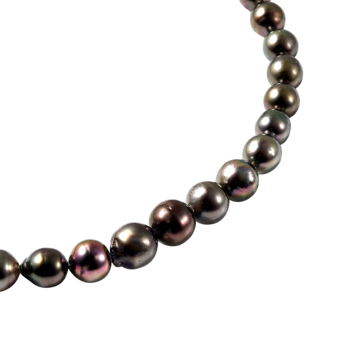 Tahitian Cultured Pearl Beaded Necklace 18 Inches with Magnetic Lock in Rhodium Over Sterling Silver image number 2