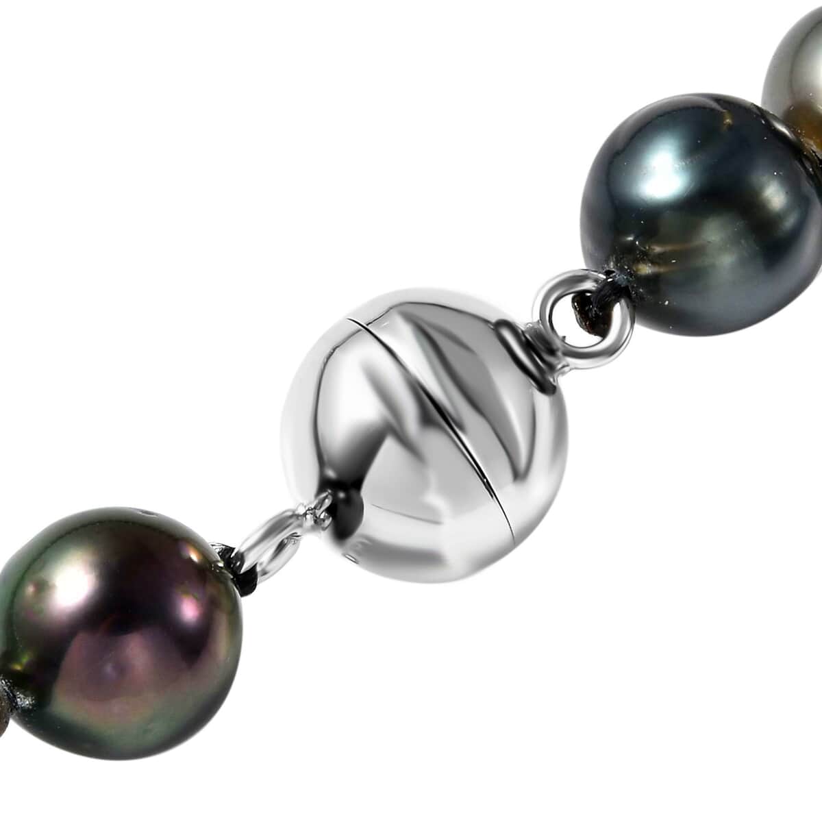 Tahitian Cultured Pearl Beaded Necklace 18 Inches with Magnetic Lock in Rhodium Over Sterling Silver image number 3