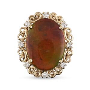 Iliana 18K Yellow Gold Canadian Ammolite and G-H SI Diamond Pendant without Chain 3.50 Grams 5.45 ctw