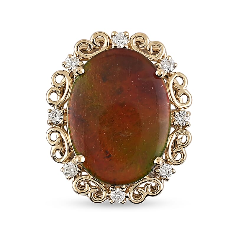 Iliana 18K Yellow Gold Canadian Ammolite and G-H SI Diamond Pendant without Chain 3.50 Grams 5.45 ctw