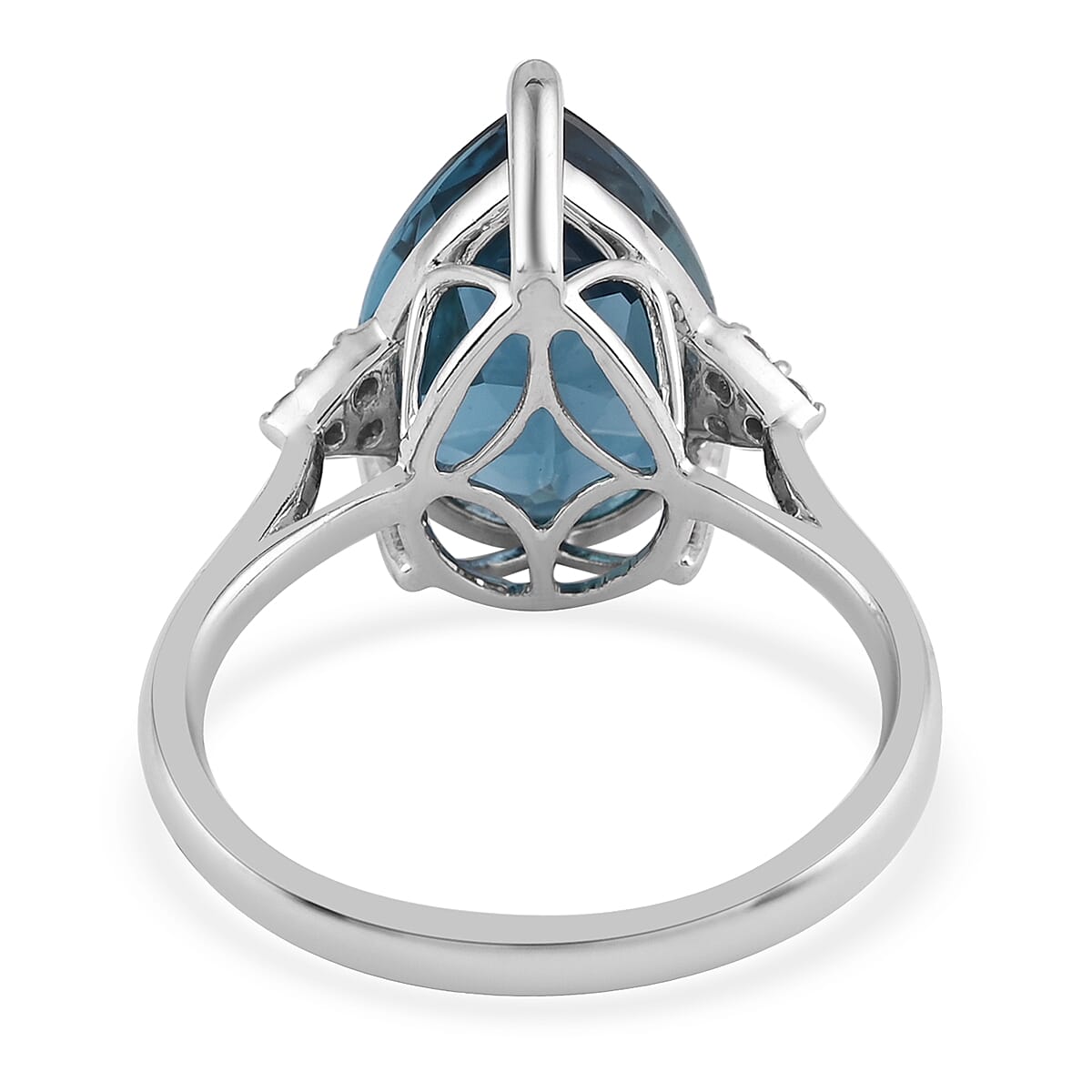 Luxoro 10K White Gold AAA London Blue Topaz and G-H I2 Diamond Ring (Size 10.0) 2.85 Grams 7.25 ctw