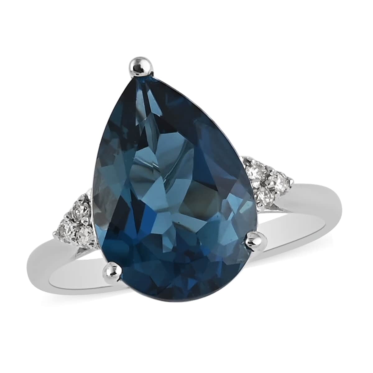 LUXORO 10K White Gold AAA London Blue Topaz and G-H I2 Diamond Ring (Size 7.0) 2.85 Grams 7.25 ctw image number 0
