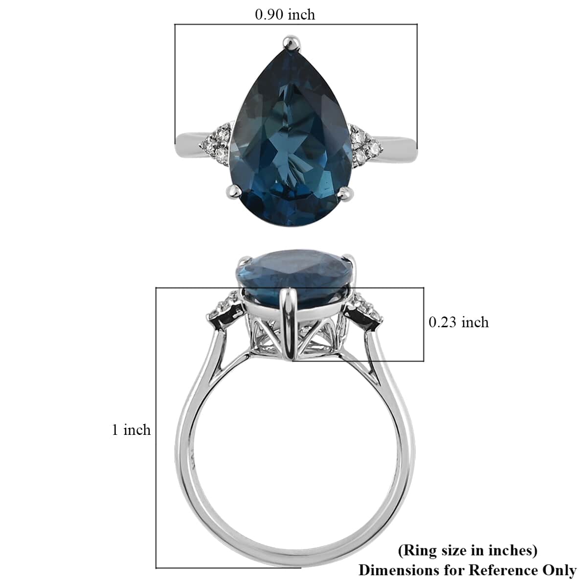 LUXORO 10K White Gold AAA London Blue Topaz and G-H I2 Diamond Ring (Size 7.0) 2.85 Grams 7.25 ctw image number 5