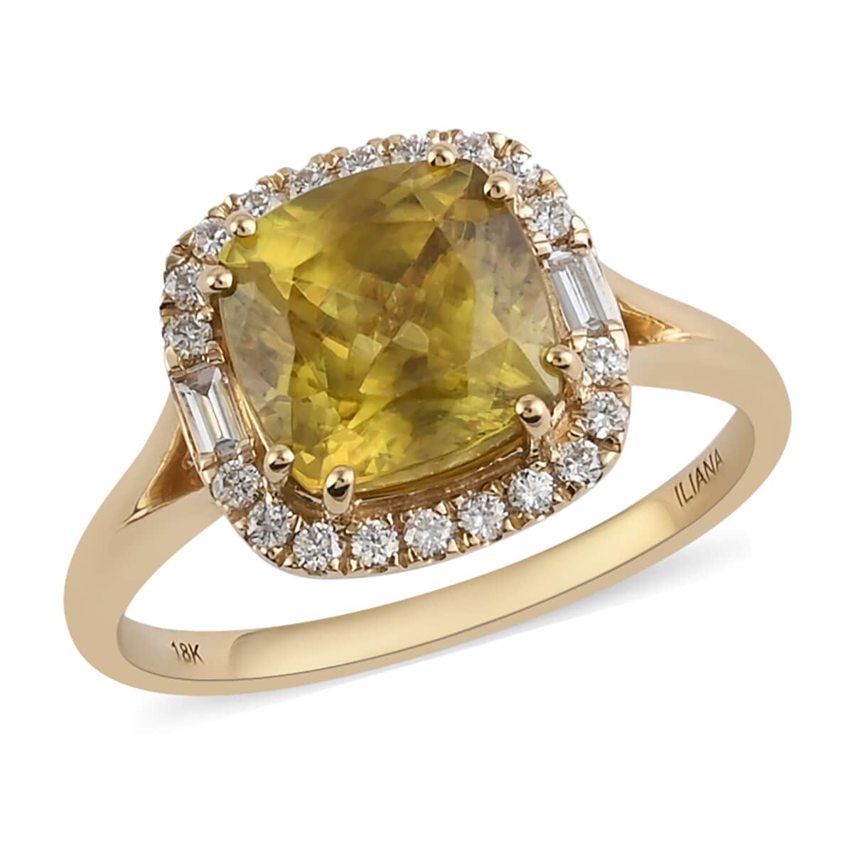 ILIANA 18K Yellow Gold AAA Sava Sphene and G-H SI Diamond Halo Ring (Size 8.0) 4.70 Grams 5.10 ctw image number 0