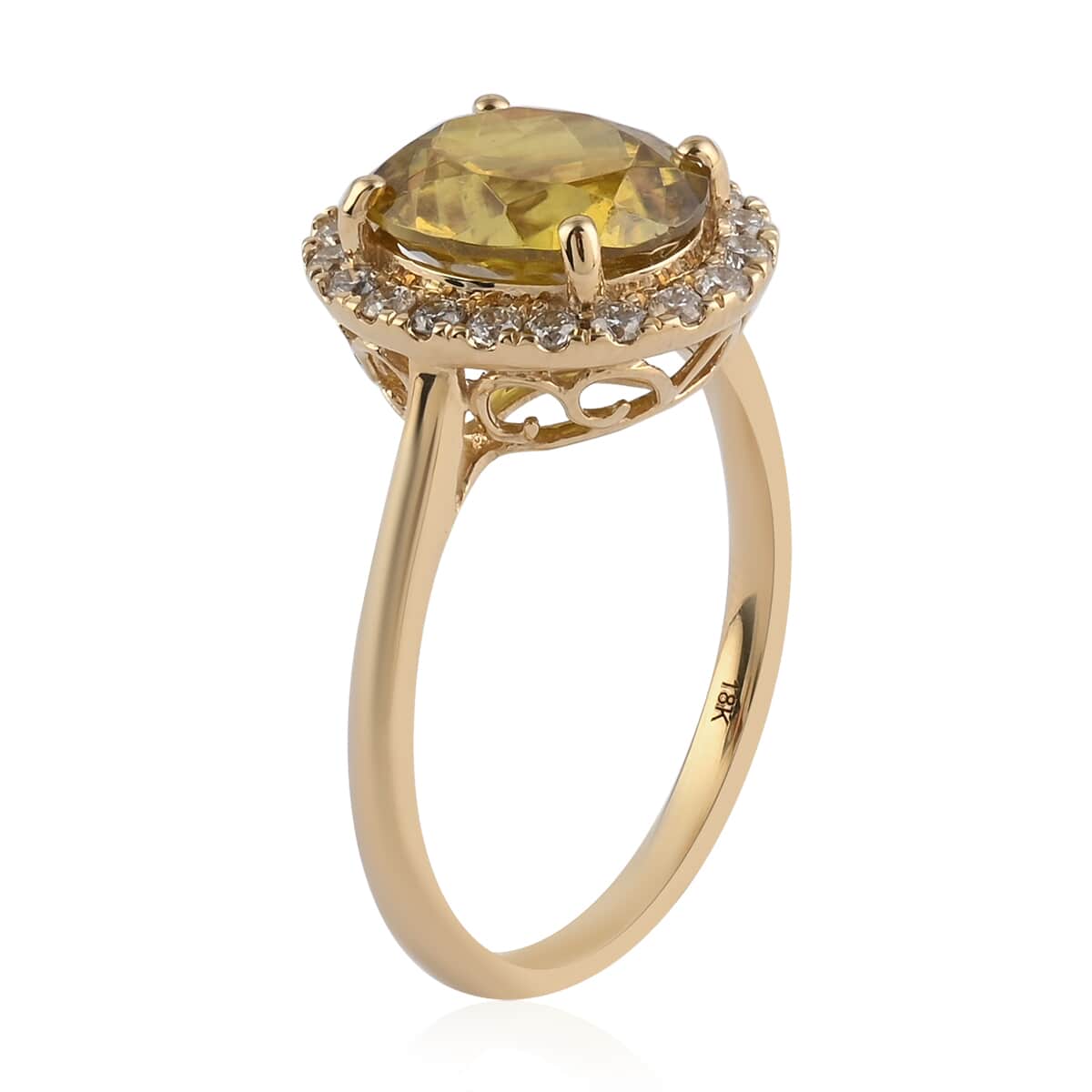 Iliana 18K Yellow Gold AAA Sava Sphene and G-H SI Diamond Halo Ring (Size 7.0) 4.35 Grams 4.00 ctw image number 3