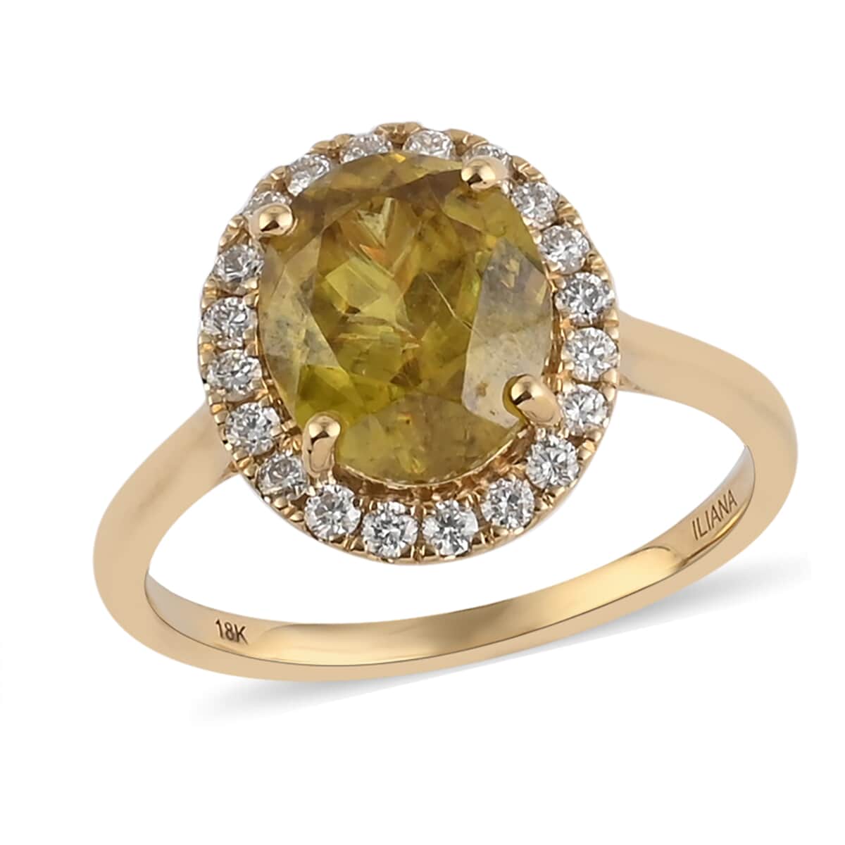 Iliana 18K Yellow Gold AAA Sava Sphene and G-H SI Diamond Halo Ring (Size 8.0) 4.35 Grams 4.00 ctw image number 0