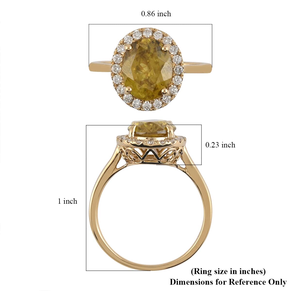 Iliana 18K Yellow Gold AAA Sava Sphene and G-H SI Diamond Halo Ring (Size 8.0) 4.35 Grams 4.00 ctw image number 4