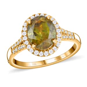 Iliana 18K Yellow Gold AAA Sava Sphene and G-H SI Diamond Halo Ring (Size 10.0) 4.35 Grams 3.65 ctw
