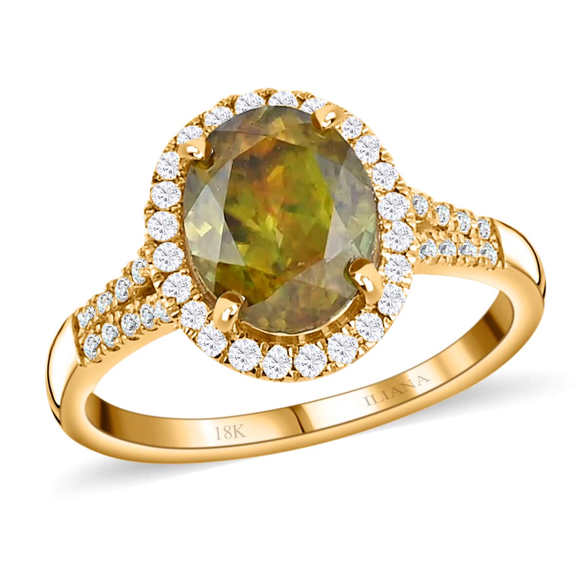 Iliana 18K Yellow Gold AAA Sava Sphene and G-H SI Diamond Halo Ring (Size 10.0) 4.35 Grams 3.65 ctw image number 0