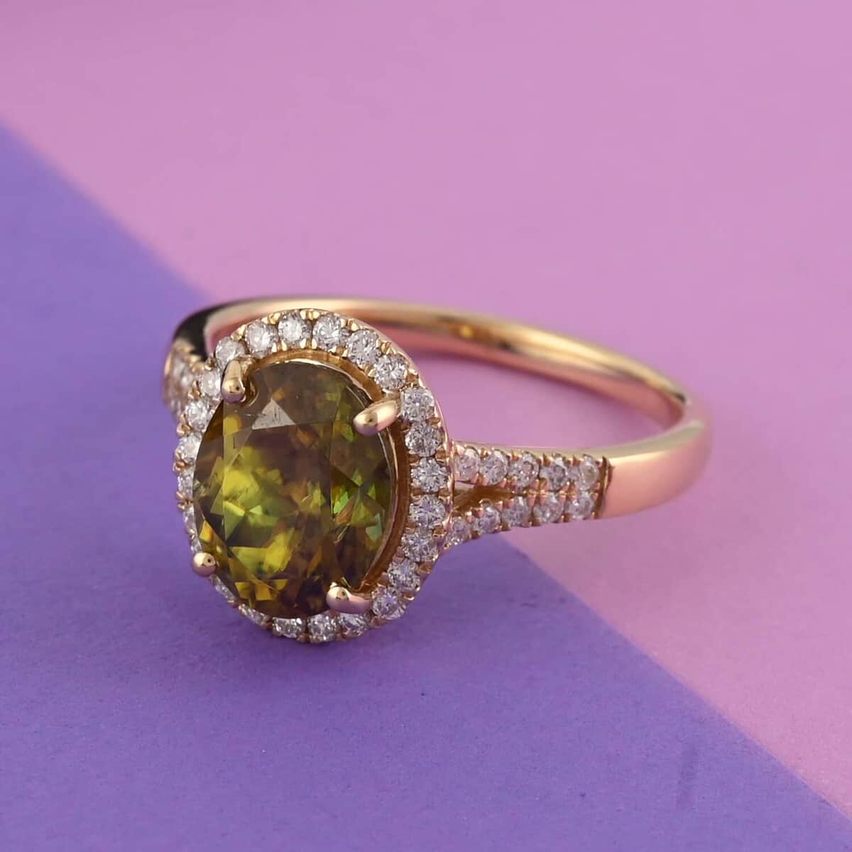 ILIANA 18K Yellow Gold AAA Sava Sphene and Diamond G-H SI Halo Ring (Size 8.0) 4.35 Grams 4.00 ctw image number 1