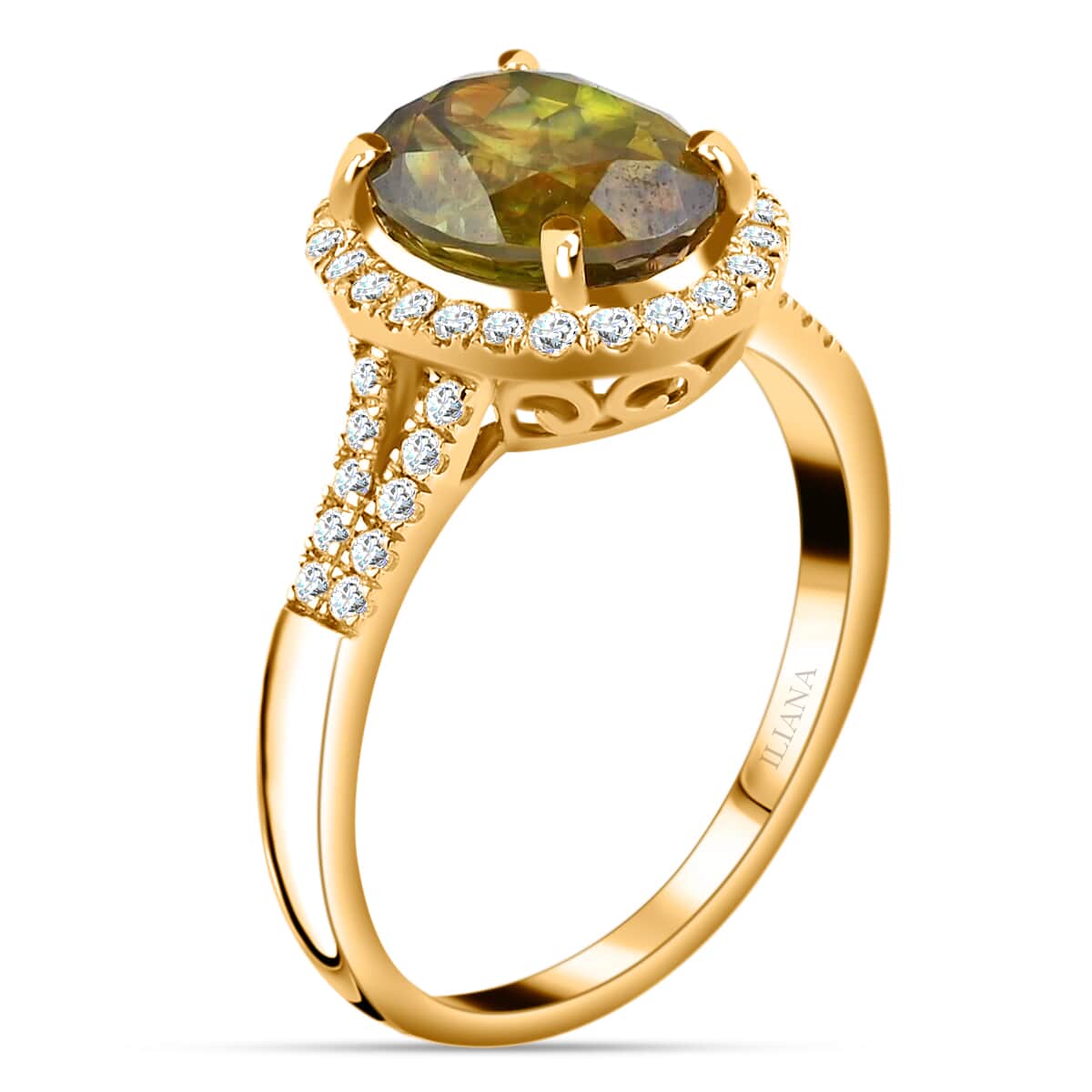 Iliana 18K Yellow Gold AAA Sava Sphene and G-H SI Diamond Halo Ring (Size 10.0) 4.35 Grams 3.65 ctw image number 3