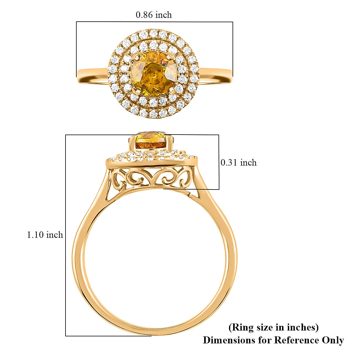Iliana 18K Yellow Gold AAA Sava Sphene and G-H SI Diamond Double Halo Ring (Size 6.0) 4.10 Grams 1.50 ctw