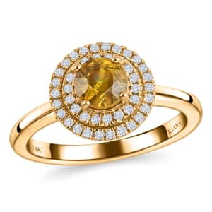 Iliana 18K Yellow Gold AAA Sava Sphene and G-H SI Diamond Double Halo Ring (Size 7.0) 4.10 Grams 1.50 ctw