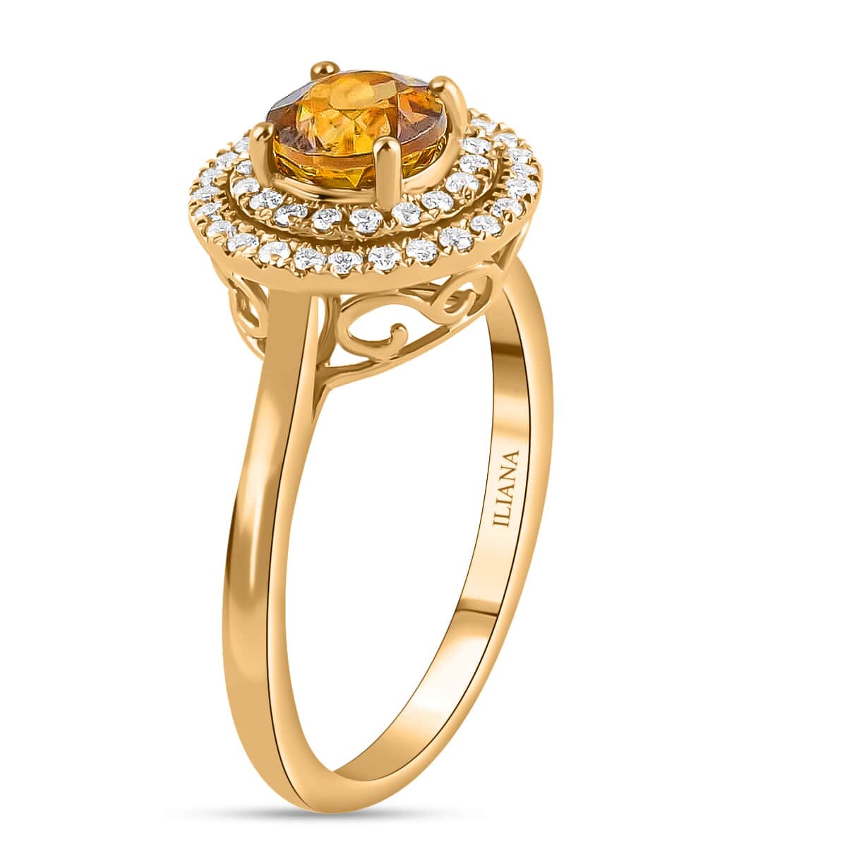 Iliana 18K Yellow Gold AAA Sava Sphene and G-H SI Diamond Double Halo Ring (Size 8.0) 4.10 Grams 1.50 ctw image number 3