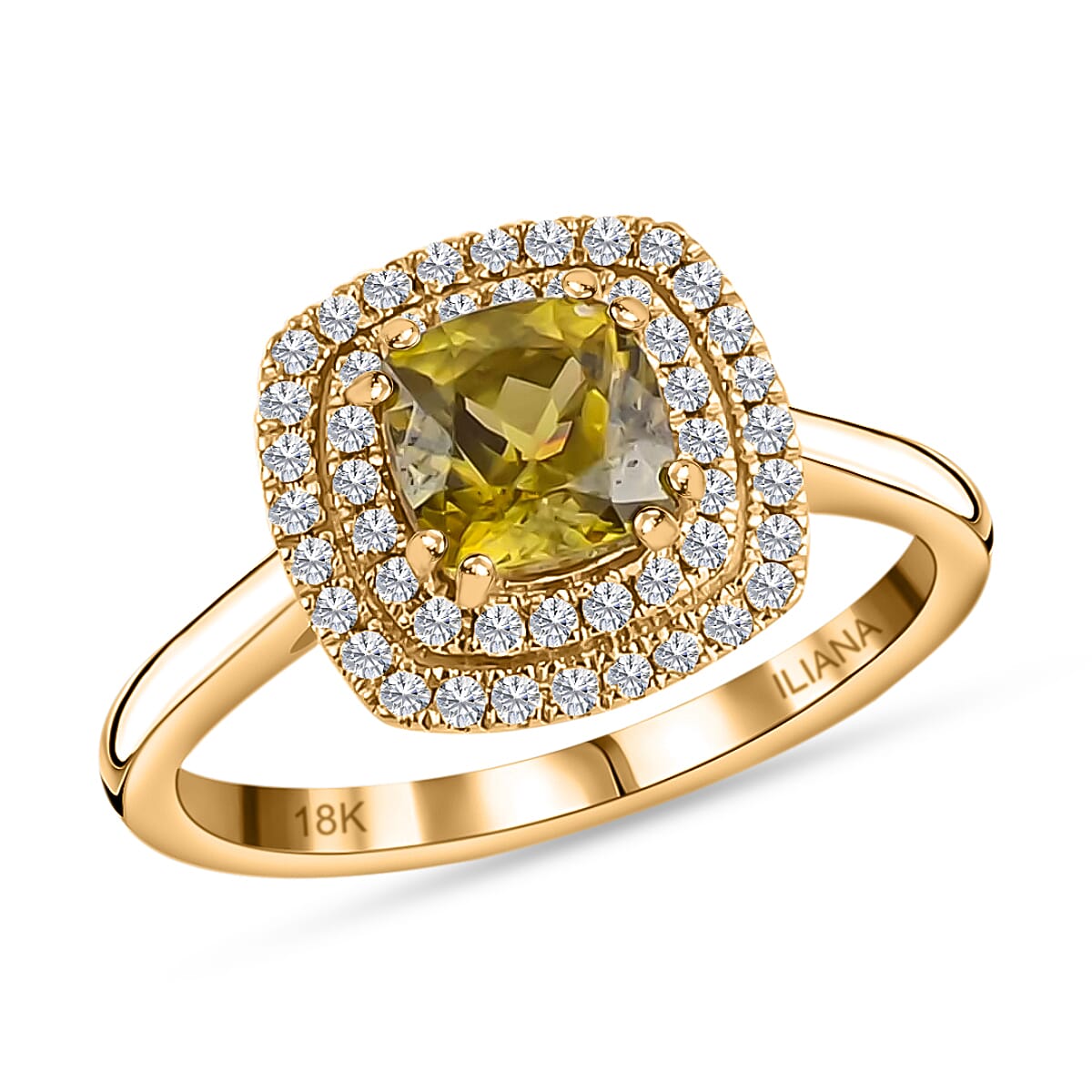 ILIANA 18K Yellow Gold AAA Sava Sphene and Diamond G-H SI Double Halo Ring (Size 7.0) 4.25 Grams 1.60 ctw image number 0