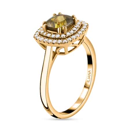 Iliana 18K Yellow Gold AAA Sava Sphene and G-H SI Diamond Double Halo Ring (Size 6.0) 4.25 Grams 1.60 ctw image number 3