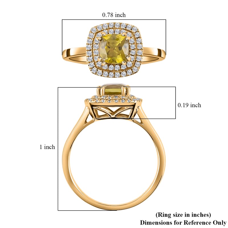 Iliana 18K Yellow Gold AAA Sava Sphene and G-H SI Diamond Double Halo Ring (Size 6.0) 4.25 Grams 1.60 ctw