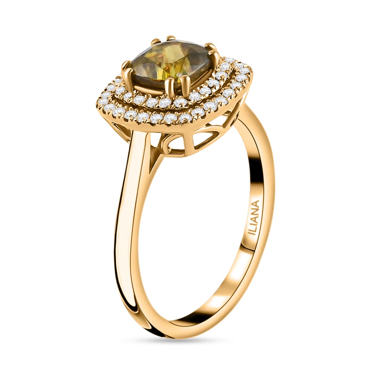 ILIANA 18K Yellow Gold AAA Sava Sphene and G-H SI Diamond Double Halo Ring (Size 7.0) 4.25 Grams 1.60 ctw image number 3