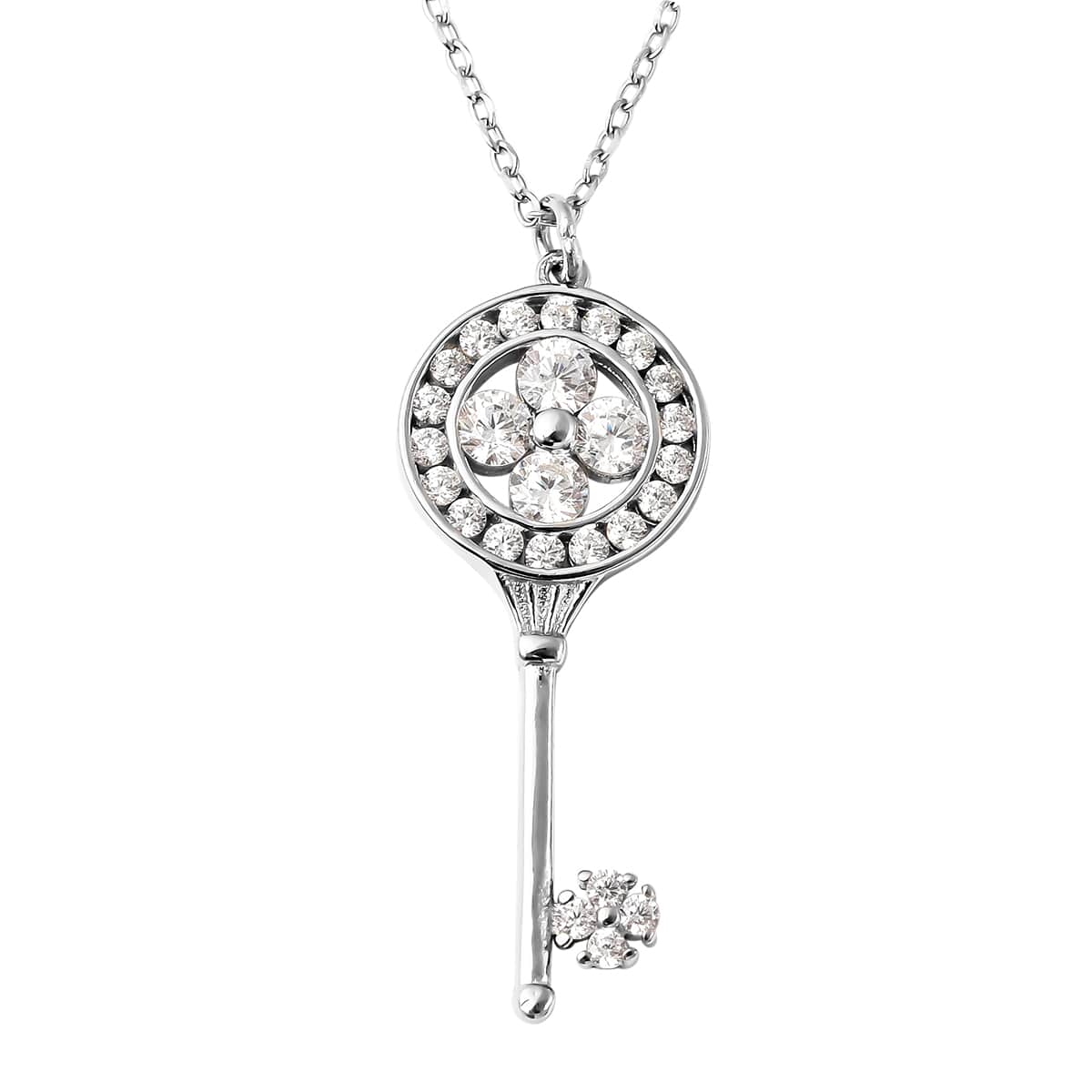 To My Soul Sister, Simulated Diamond Key Pendant Necklace Gift Set, in Rhodium Over Sterling Silver 17 Inches 0.85 ctw image number 1