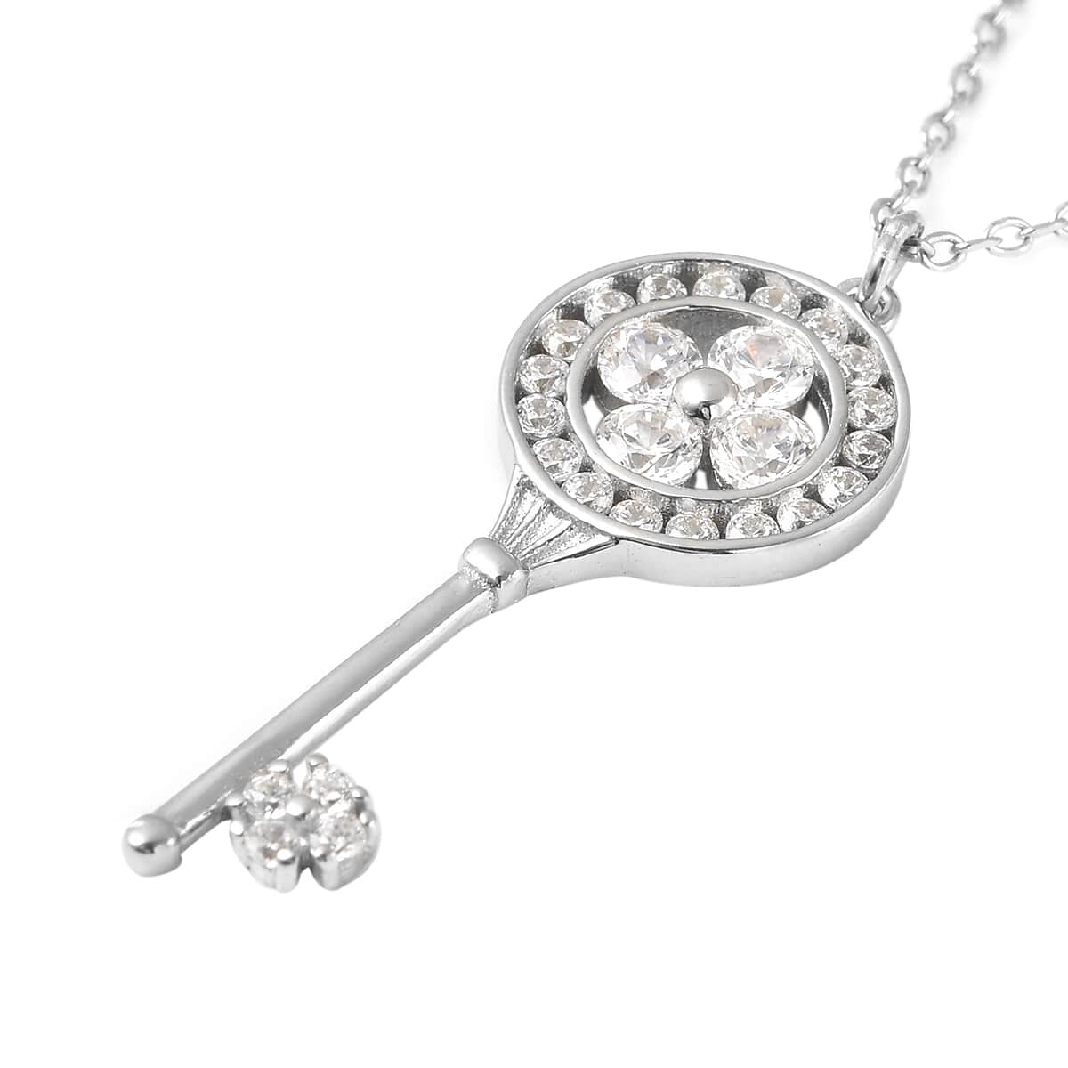 To My Soul Sister, Simulated Diamond Key Pendant Necklace Gift Set, in Rhodium Over Sterling Silver 17 Inches 0.85 ctw image number 2