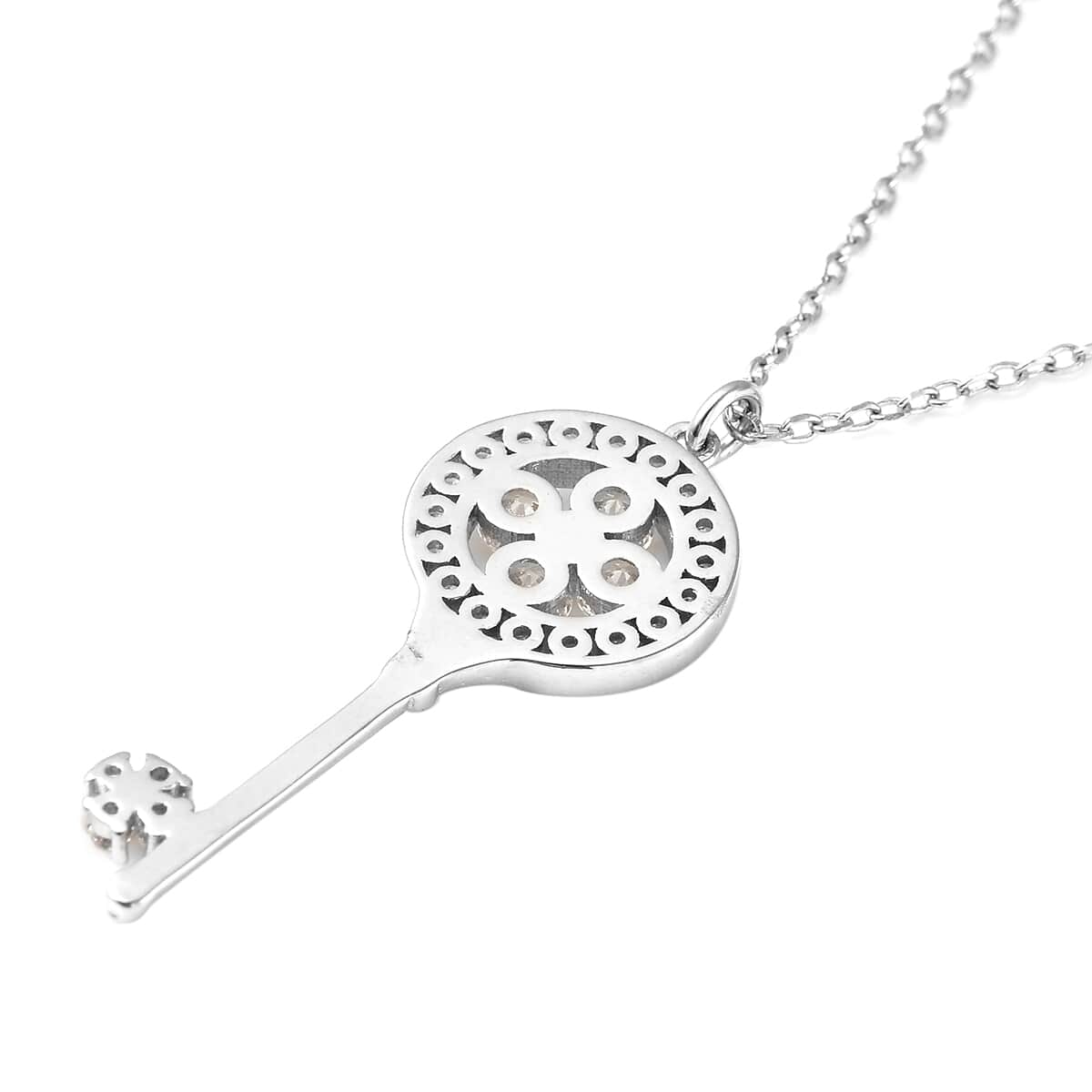 To My Soul Sister, Simulated Diamond Key Pendant Necklace Gift Set, in Rhodium Over Sterling Silver 17 Inches 0.85 ctw image number 3