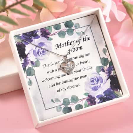 To the Mother of the Groom, Simulated Diamond Heart Pendant Necklace Gift Set, in Rhodium Over Sterling Silver 16 Inches 1.40 ctw image number 0