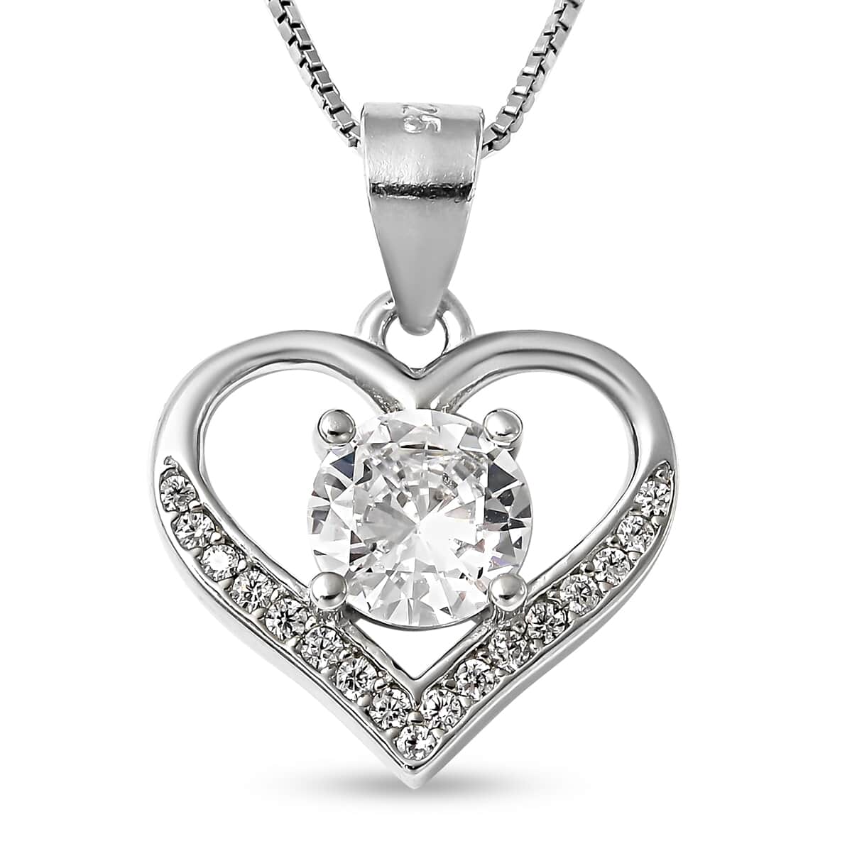 To the Mother of the Groom, Simulated Diamond Heart Pendant Necklace Gift Set, in Rhodium Over Sterling Silver 16 Inches 1.40 ctw image number 1