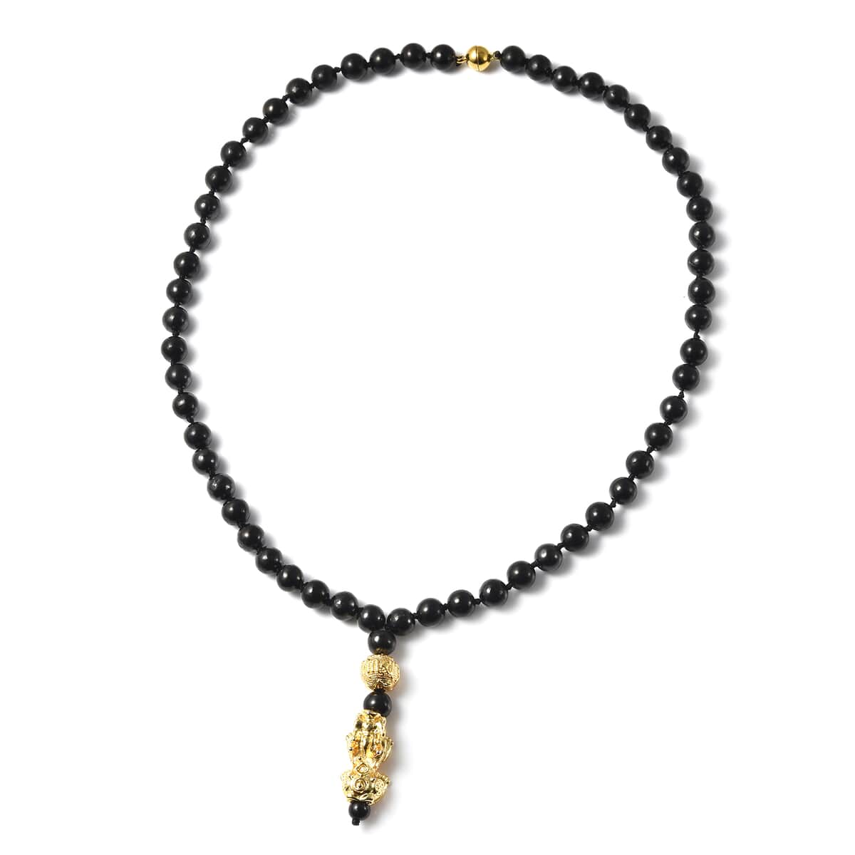 Shungite Beaded Feng Shui Necklace 20 Inches with Pixiu Pendant in Goldtone 195.50 ctw image number 0