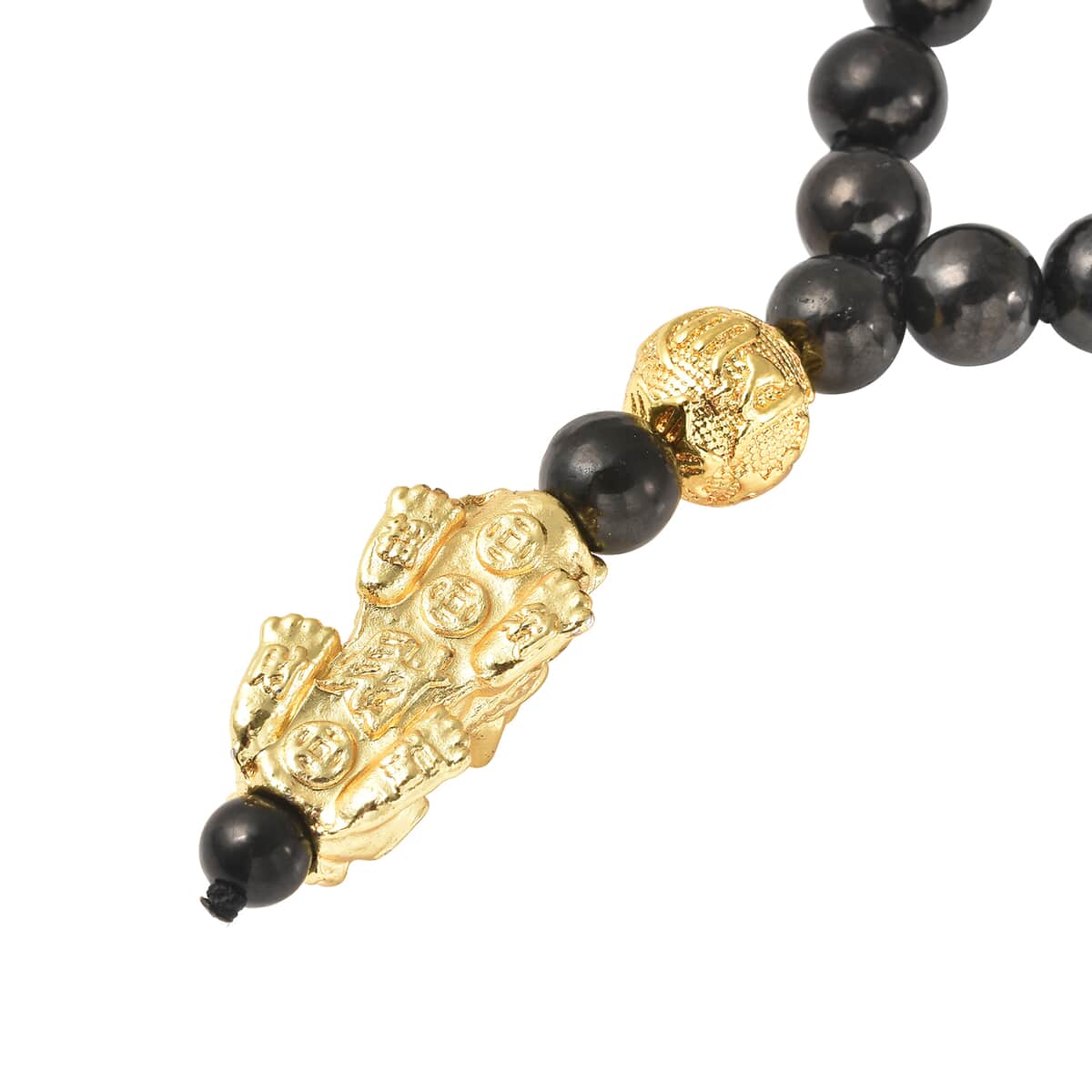 Shungite Beaded Feng Shui Necklace 20 Inches with Pixiu Pendant in Goldtone 195.50 ctw image number 4