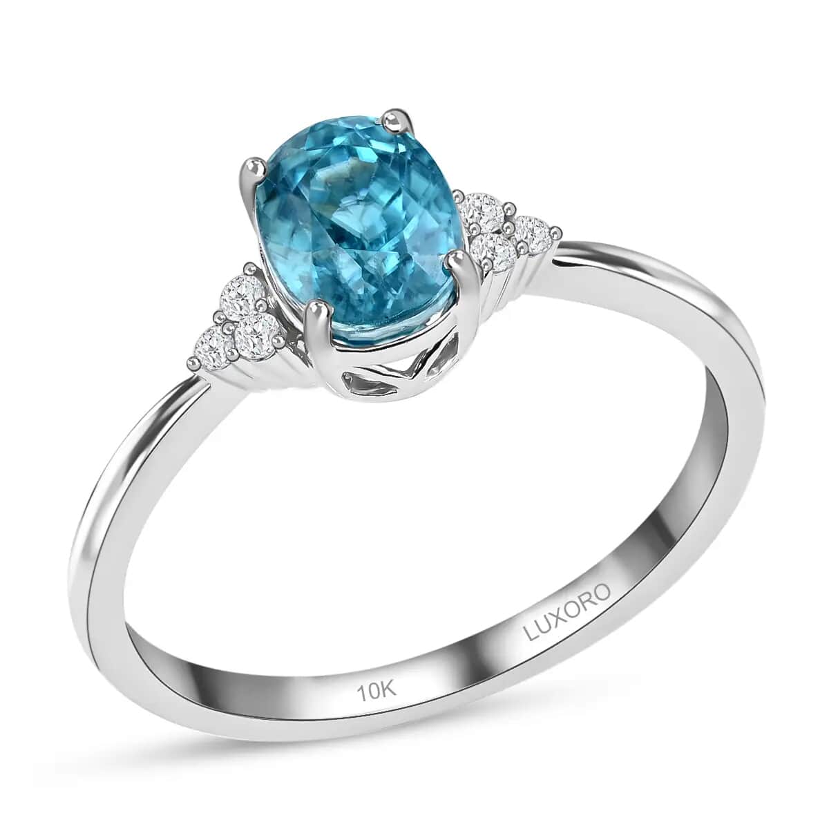 LUXORO 10K White Gold AAA Blue Zircon and G-H I2 Diamond Solitaire Ring 2.55 ctw image number 0