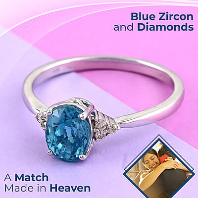 Luxoro 10K White Gold AAA Cambodian Blue Zircon, Diamond (G-H, I2) Solitaire Engagement Ring, Promise Rings For Women (Size 10.0) 2.55 ctw