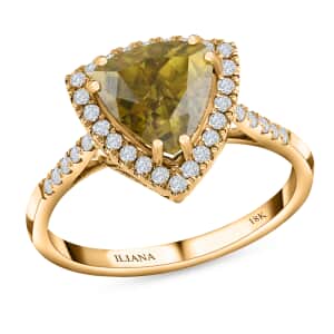 Iliana 18K Yellow Gold AAA Sava Sphene and Diamond G-H SI Halo Ring (Size 7.0) 4.30 Grams 3.25 ctw