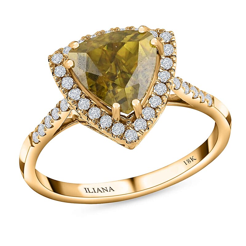 Iliana 18K Yellow Gold AAA Sava Sphene and G-H SI Diamond 3.25 ctw Halo Ring (Size 7.0) 4.30 Grams