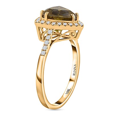 Iliana 18K Yellow Gold AAA Sava Sphene and G-H SI Diamond 3.25 ctw Halo Ring (Size 7.0) 4.30 Grams