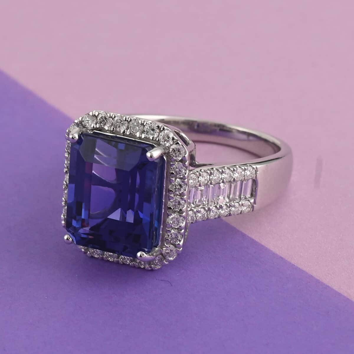 RHAPSODY 950 Platinum AAAA Tanzanite and Diamond E-F VS Ring (Size 7.0) 7.35 Grams 6.80 ctw image number 1