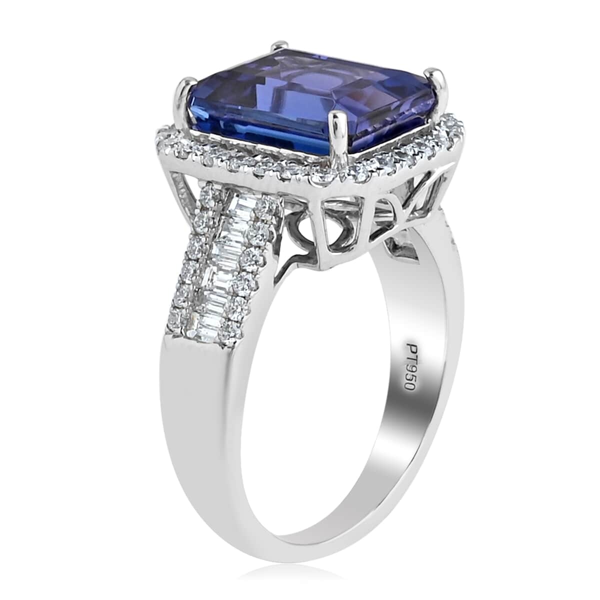 RHAPSODY 950 Platinum AAAA Tanzanite and Diamond E-F VS Ring (Size 7.0) 7.35 Grams 6.80 ctw image number 3