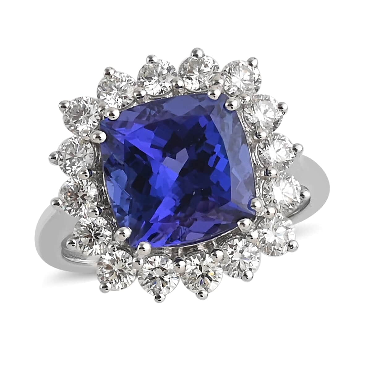 RHAPSODY 950 Platinum AAAA Tanzanite and E-F VS Diamond Halo Ring (Size 10.0) 8.90 Grams 7.30 ctw image number 0