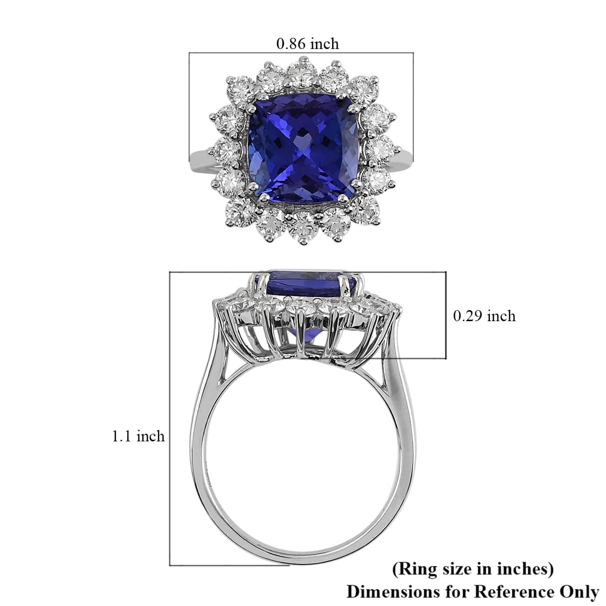 RHAPSODY 950 Platinum AAAA Tanzanite and E-F VS Diamond Halo Ring (Size 10.0) 8.90 Grams 7.30 ctw image number 4