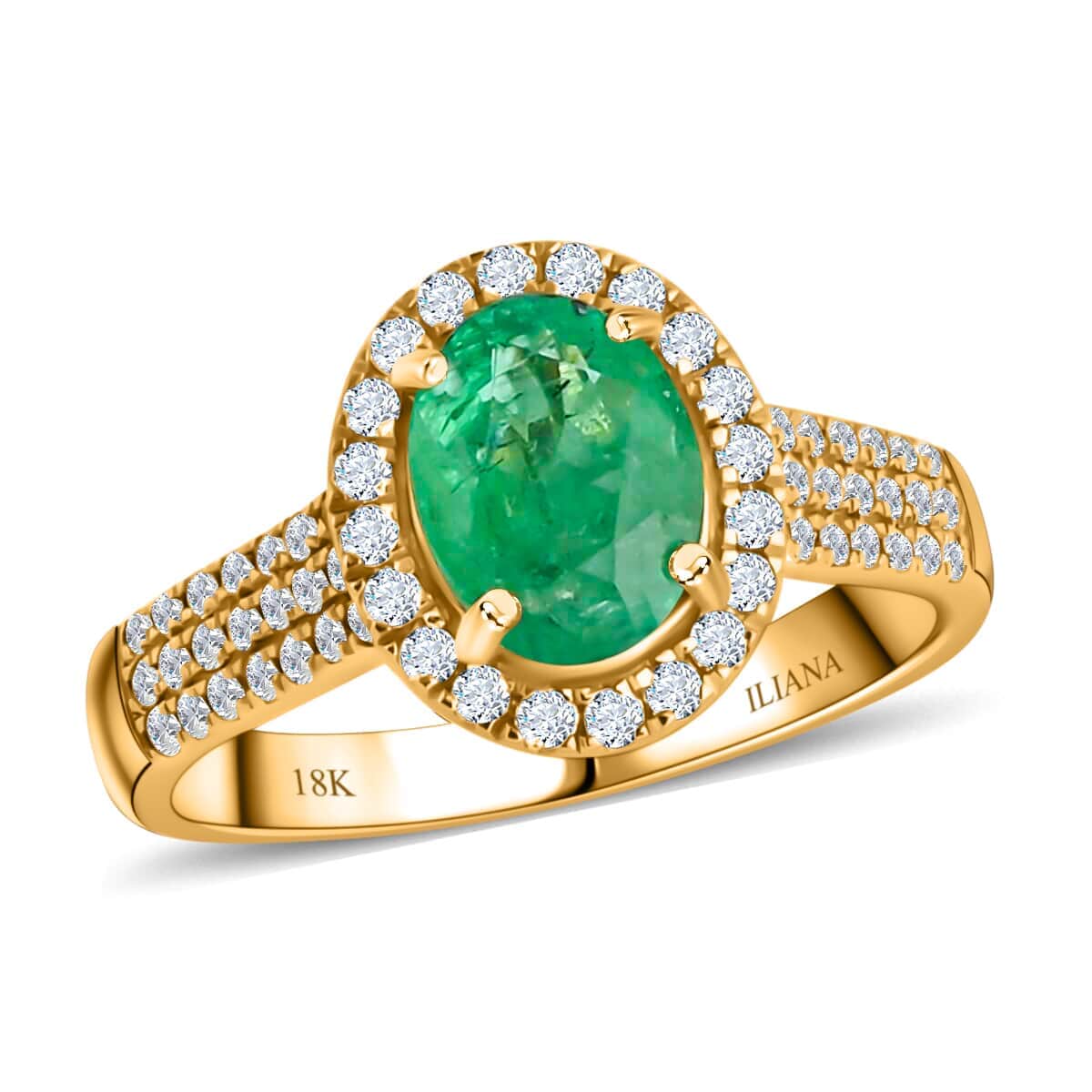 Iliana 18K Yellow Gold AAA Kagem Zambian Emerald and G-H SI Diamond Ring (Size 6.0) 4.10 Grams 1.60 ctw image number 0