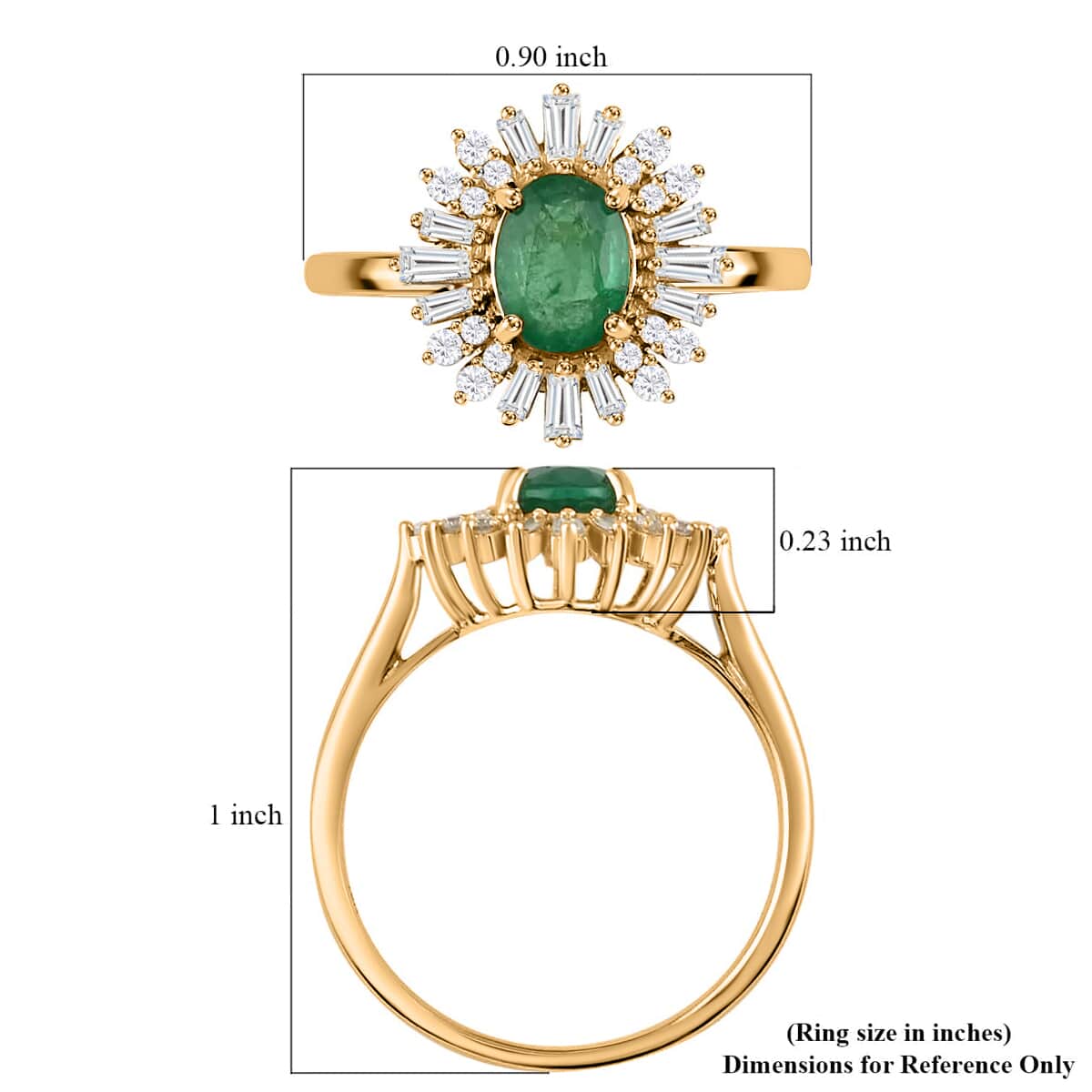 Iliana 18K Yellow Gold AAA Kagem Zambian Emerald and G-H SI Diamond Sunburst Ring 4.50 Grams 1.75 ctw image number 4