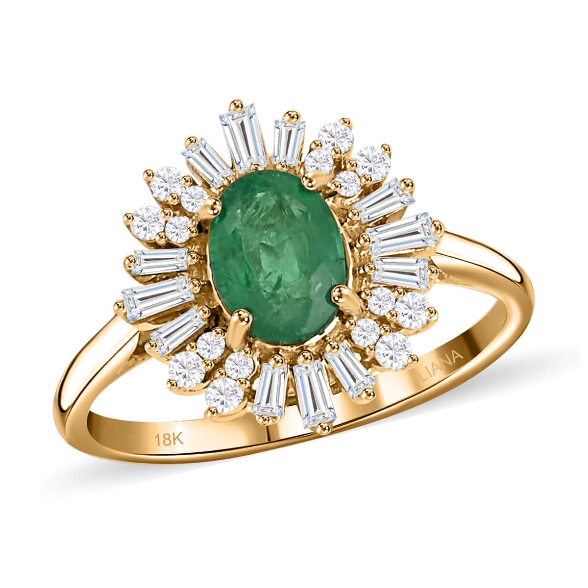Iliana 18K Yellow Gold AAA Kagem Zambian Emerald and G-H SI Diamond Ring (Size 6.0) 4.50 Grams 1.75 ctw image number 0
