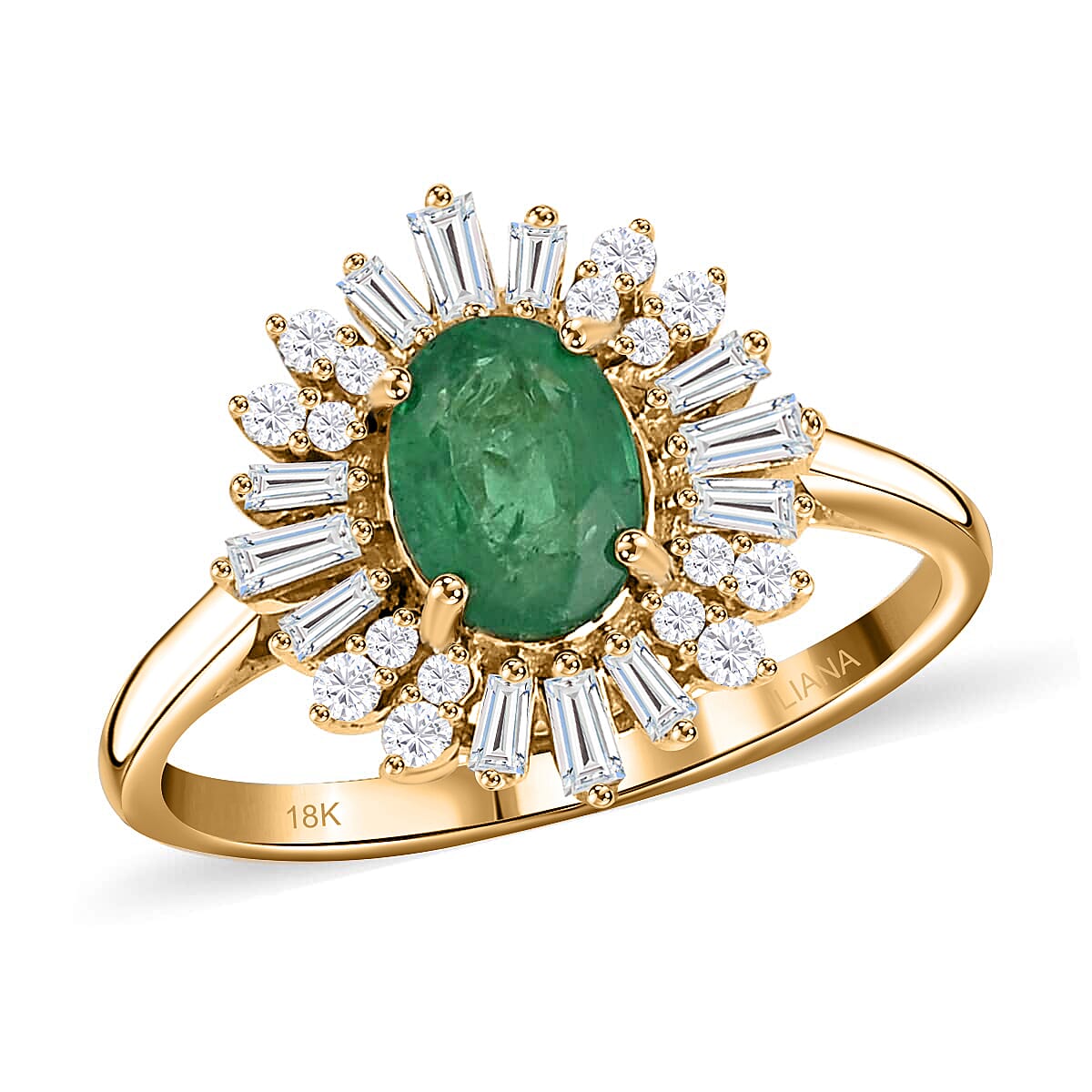 Iliana AAA Kagem Zambian Emerald and G-H SI Diamond 1.75 ctw Sunburst Ring in 18K Yellow Gold (Size 9.0) 4.50 Grams image number 0