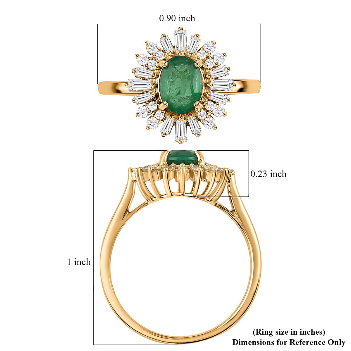 Iliana AAA Kagem Zambian Emerald and G-H SI Diamond 1.75 ctw Sunburst Ring in 18K Yellow Gold (Size 9.0) 4.50 Grams image number 4