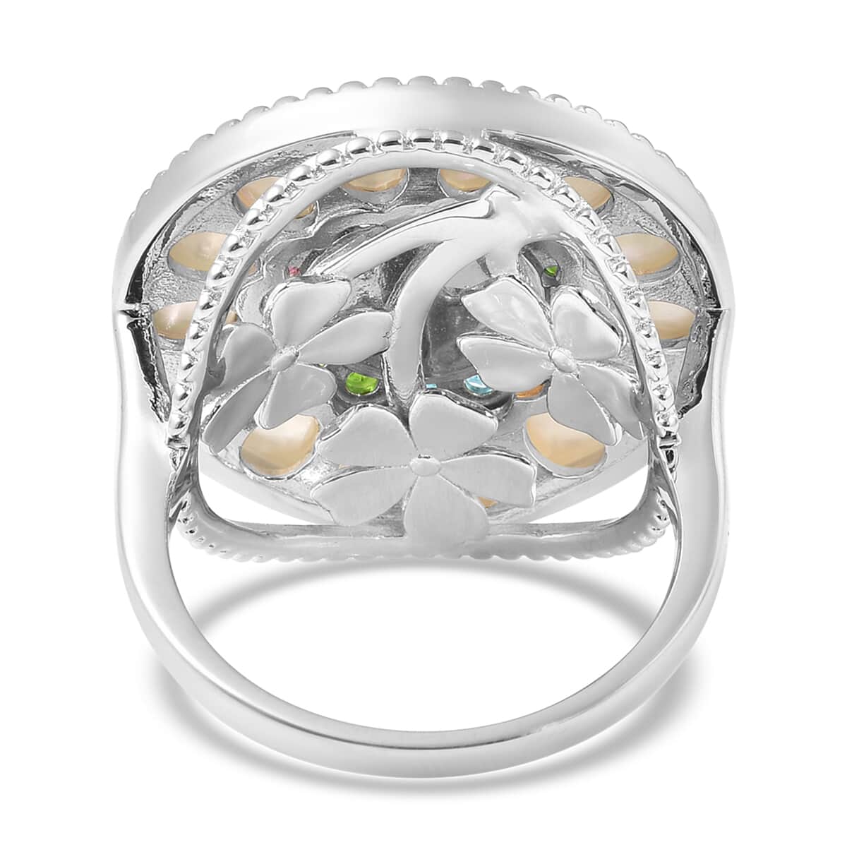 Ethiopian Welo Opal and Multi Gemstone Double Circle Ring in Rhodium Over Sterling Silver 8.45 Grams 2.40  image number 4