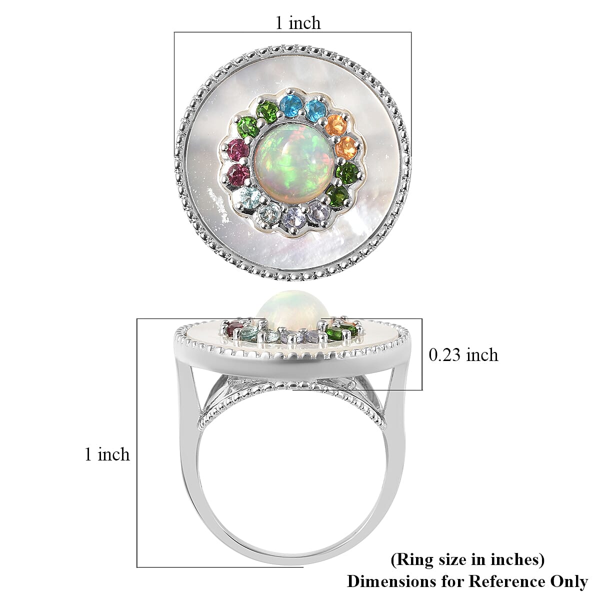 Ethiopian Welo Opal and Multi Gemstone Double Circle Ring in Rhodium Over Sterling Silver (Size 10.0) 8.45 Grams 2.40 ctw