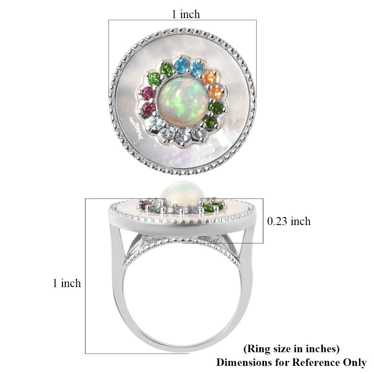 Ethiopian Welo Opal and Multi Gemstone Double Circle Ring in Rhodium Over Sterling Silver 8.45 Grams 2.40  image number 5