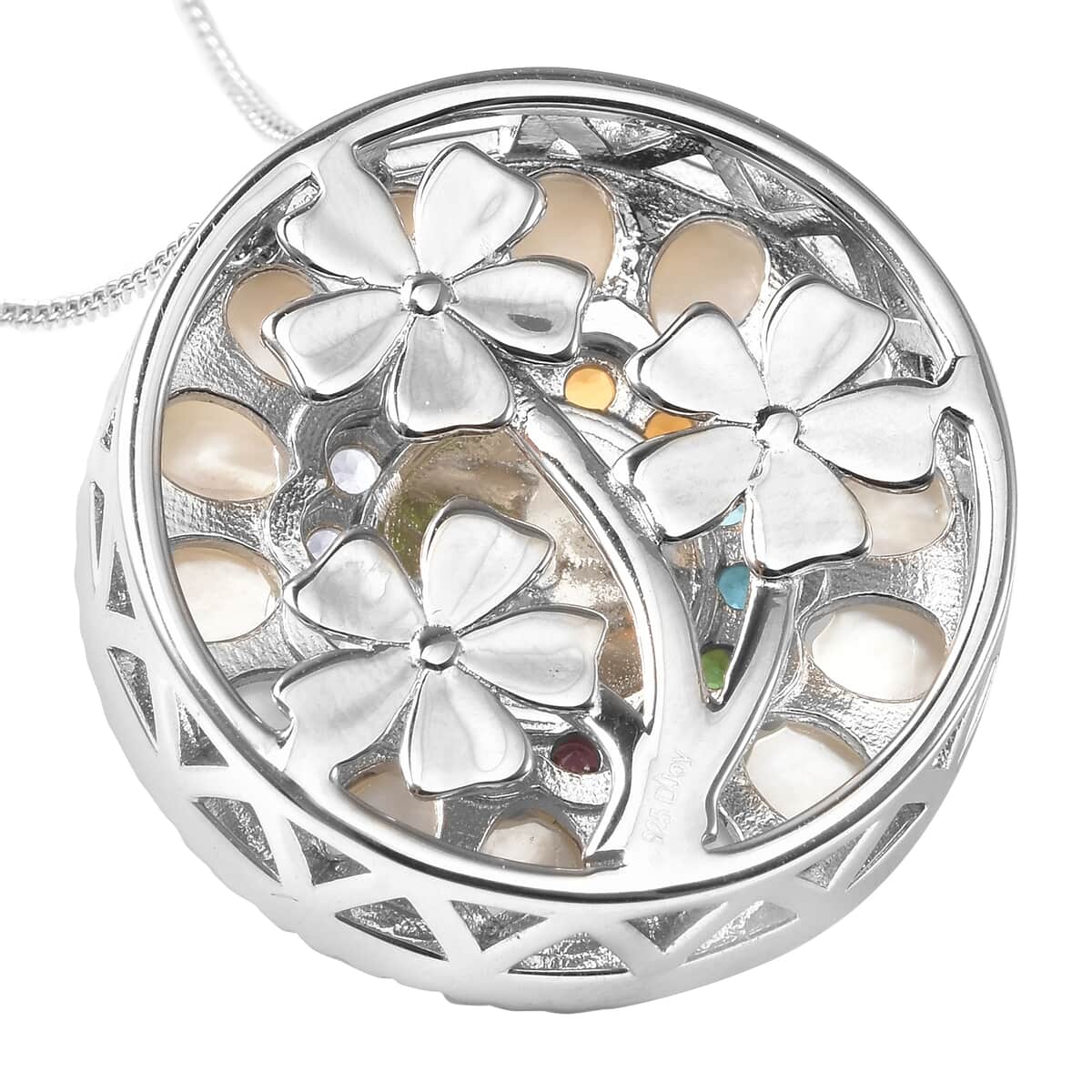 Ethiopian Welo Opal and Multi Gemstone Double Circle Pendant Necklace 18 Inches in Rhodium Over Sterling Silver 8.80 Grams 2.10 ctw image number 4
