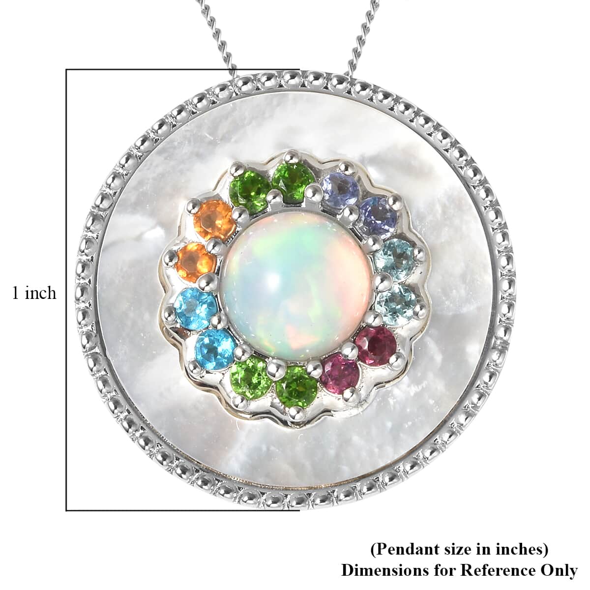 Ethiopian Welo Opal and Multi Gemstone Double Circle Pendant Necklace 18 Inches in Rhodium Over Sterling Silver 2.10 ctw image number 5